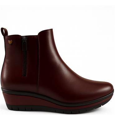SUSST WOMENS WEDGE ZIP ANKLE BOOT - BURGUNDY